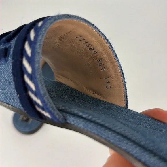 Gucci 36.5 Denim Jean Jane Logo Blue Stripe Slides Sandals E950 - Picture 8 of 14